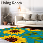 Golden Sunflower Bloom Teal Rug
