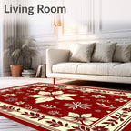 Deep Red Cream Floral Garden Medallion Rug