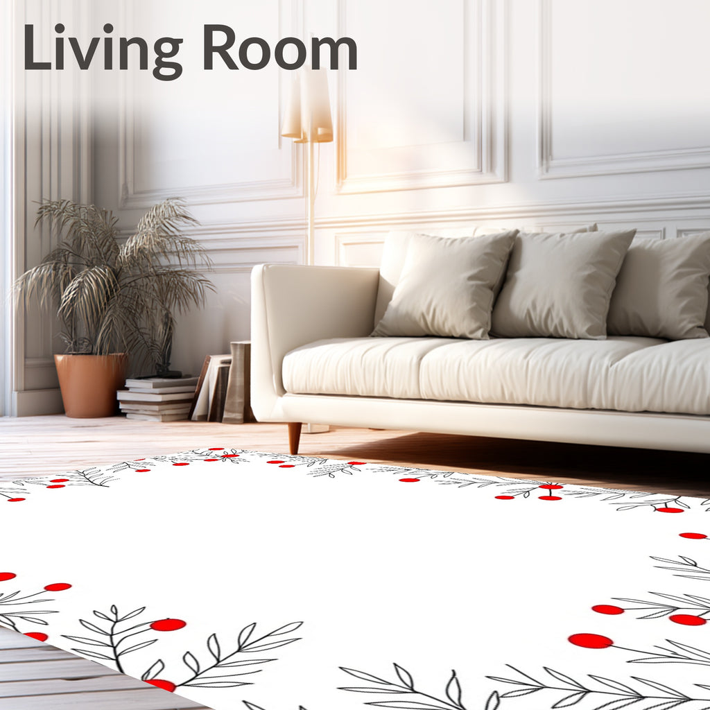 Red Berry Branch Outline Border Rug