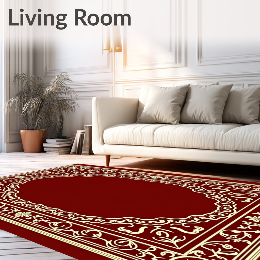 Crimson and Gold Detailed Floral Arch Rug