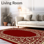 Crimson and Gold Detailed Floral Arch Rug