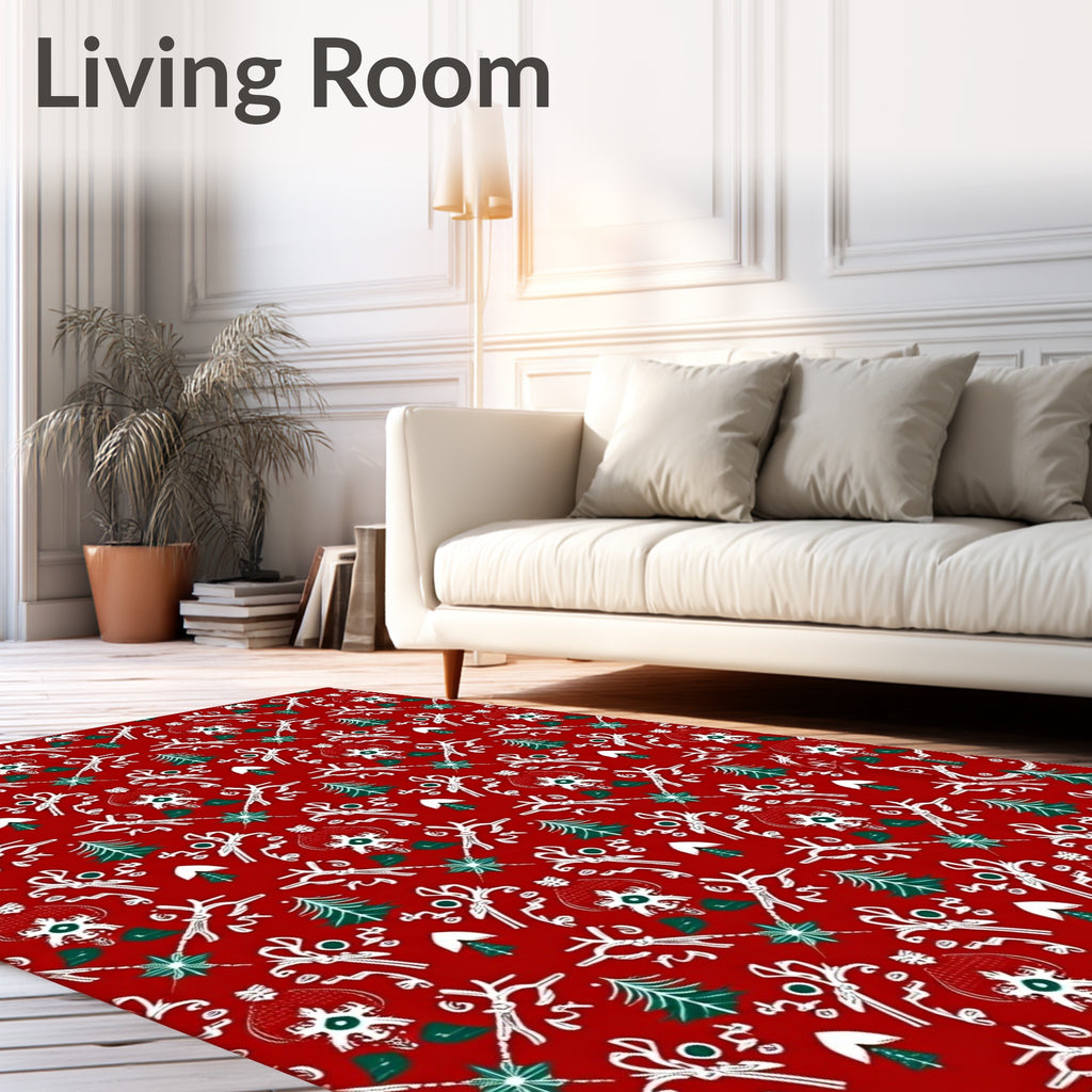 Red White Green Holiday Tree Medallion Rug