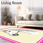 Elegant White Horse Botanical Frame Rug
