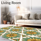 Golden Teal Floral Medallion Rug