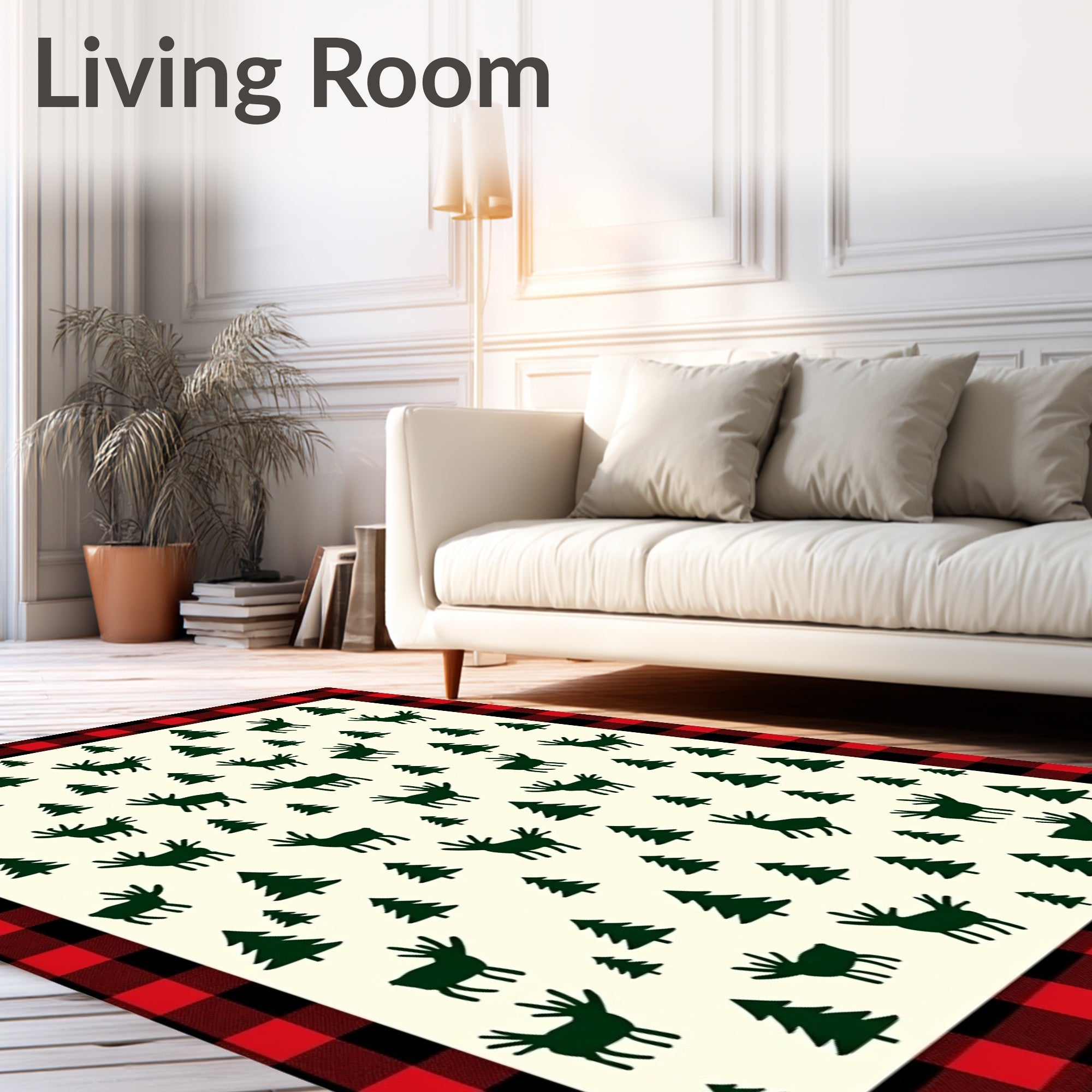 Rustic Red Buffalo Plaid Moose Forest Rug