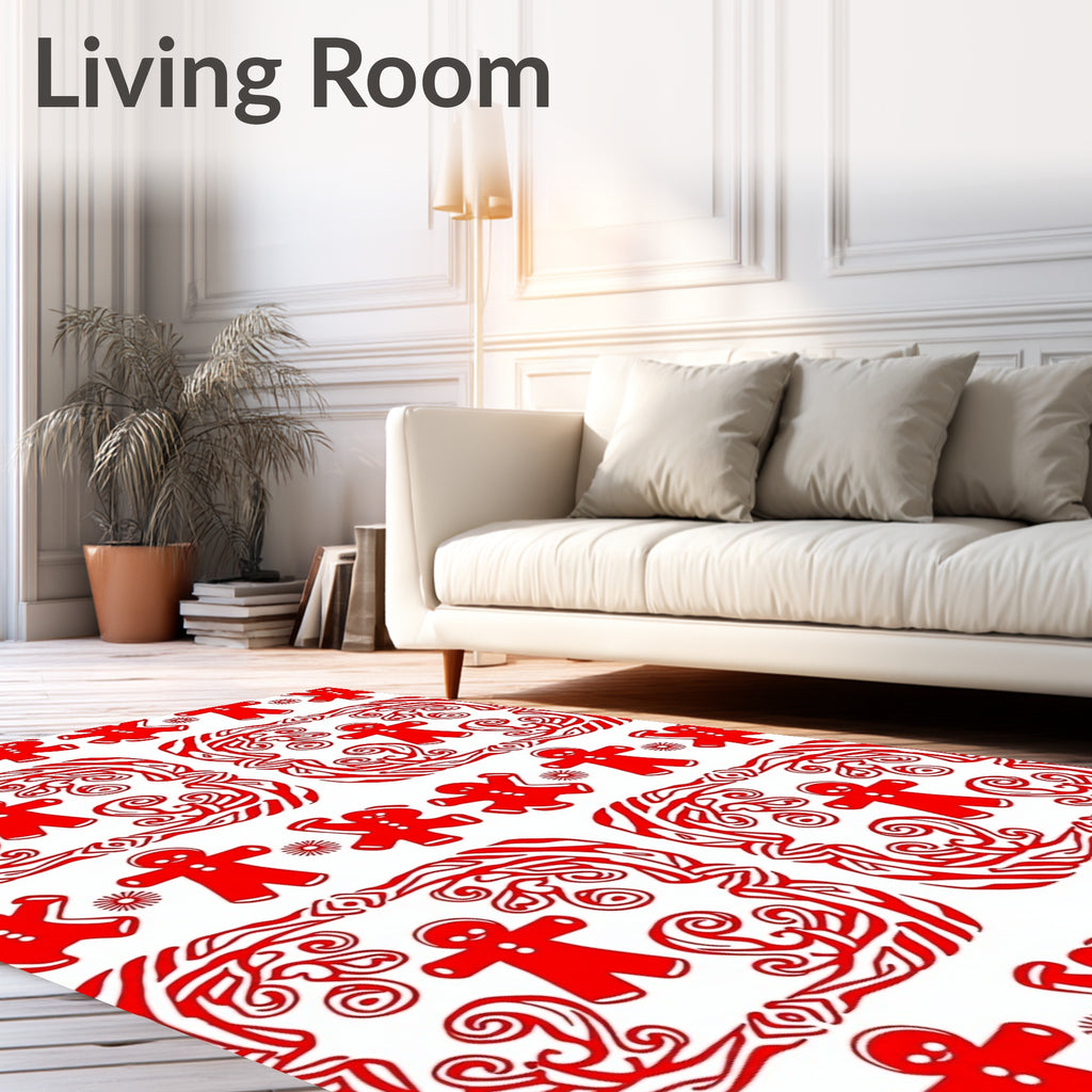 Red Gingerbread Man Swirl Border Rug