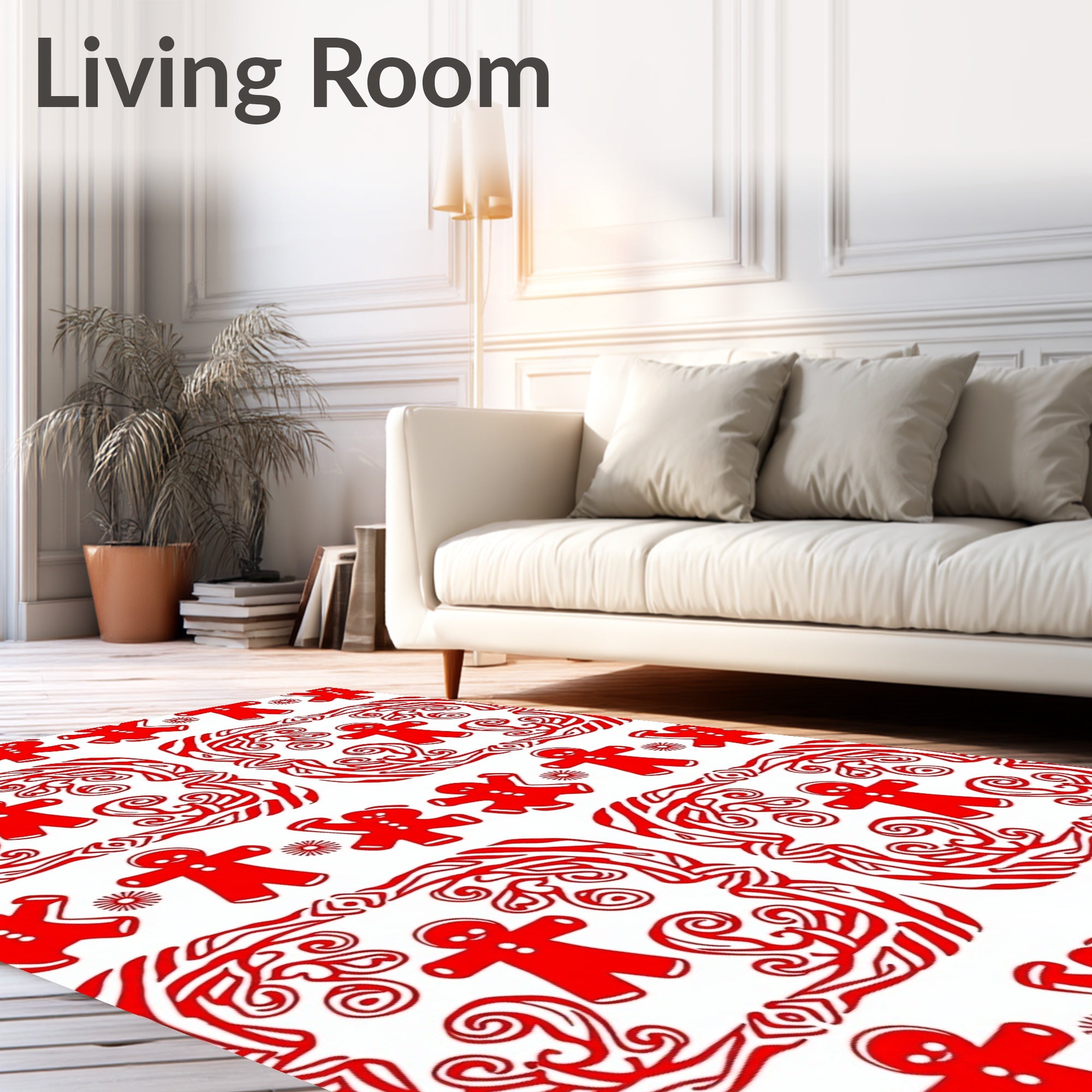 Red Gingerbread Man Swirl Border Rug