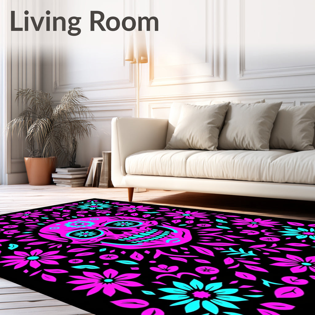 Vibrant Skull Floral Garden Rug