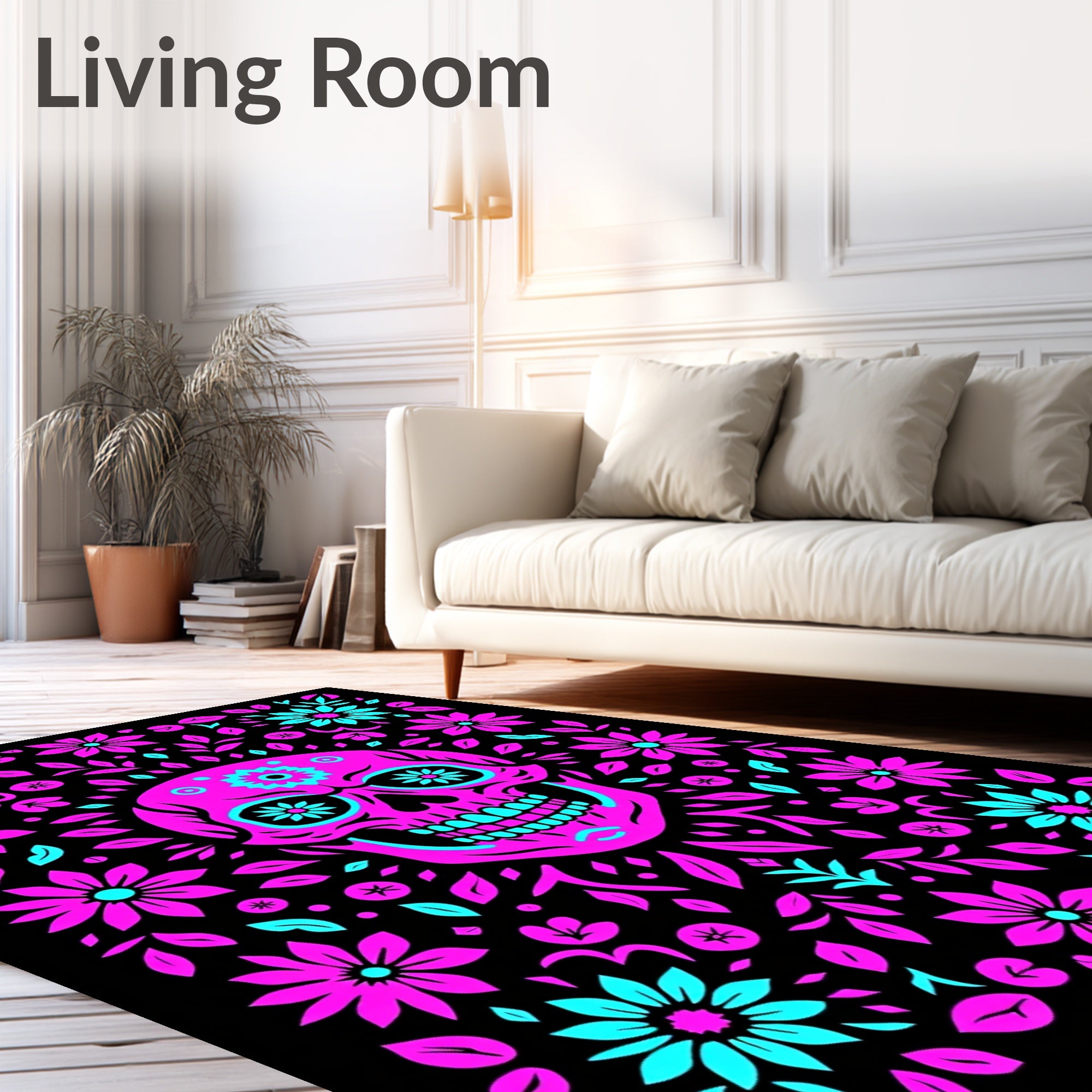 Vibrant Skull Floral Garden Rug