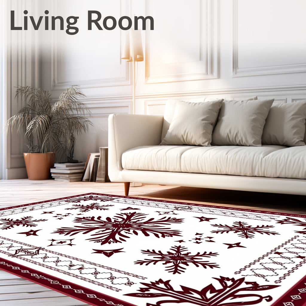 Deep Red Snowflake Garden Medallion Rug