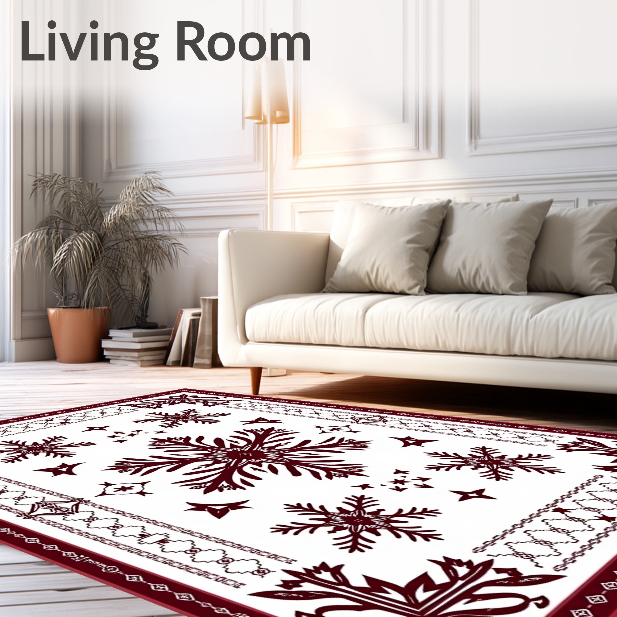 Deep Red Snowflake Garden Medallion Rug