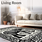 Black Ivory Ornate Elephant Panel Rug