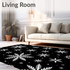 Black White Snowflake Winter Scene Rug