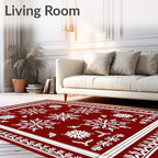 Crimson White Snowflake Festive Border Rug