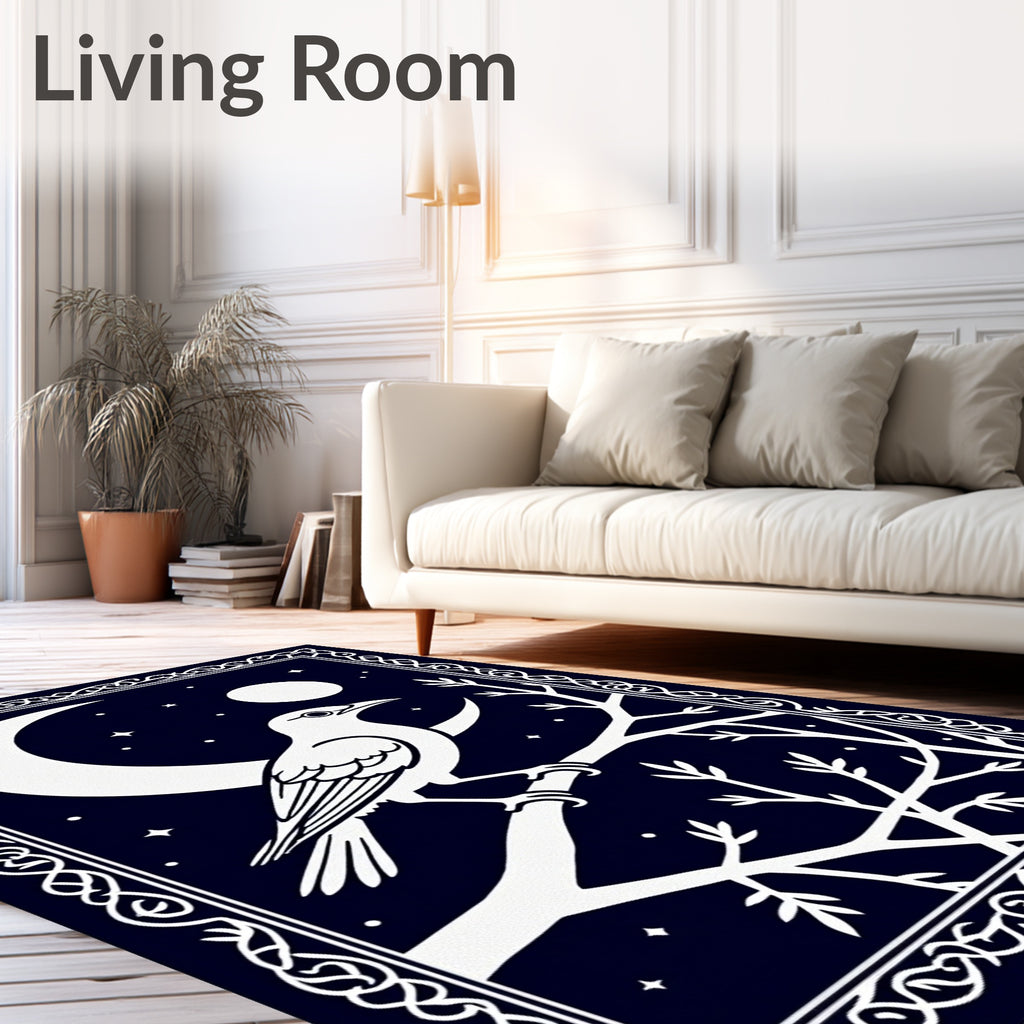 Dark Night Raven Moon Tree Border Rug