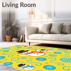 Cheery yellow snowman with blue snowflakes Rug