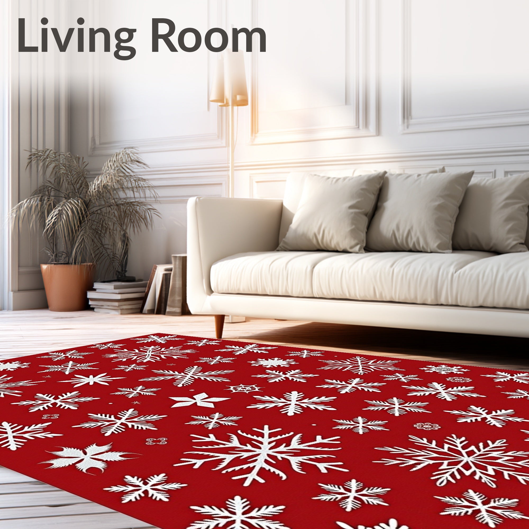 Winter White Snowflakes on Red Background Rug