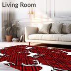 Red Plaid White Deer Silhouette Rug