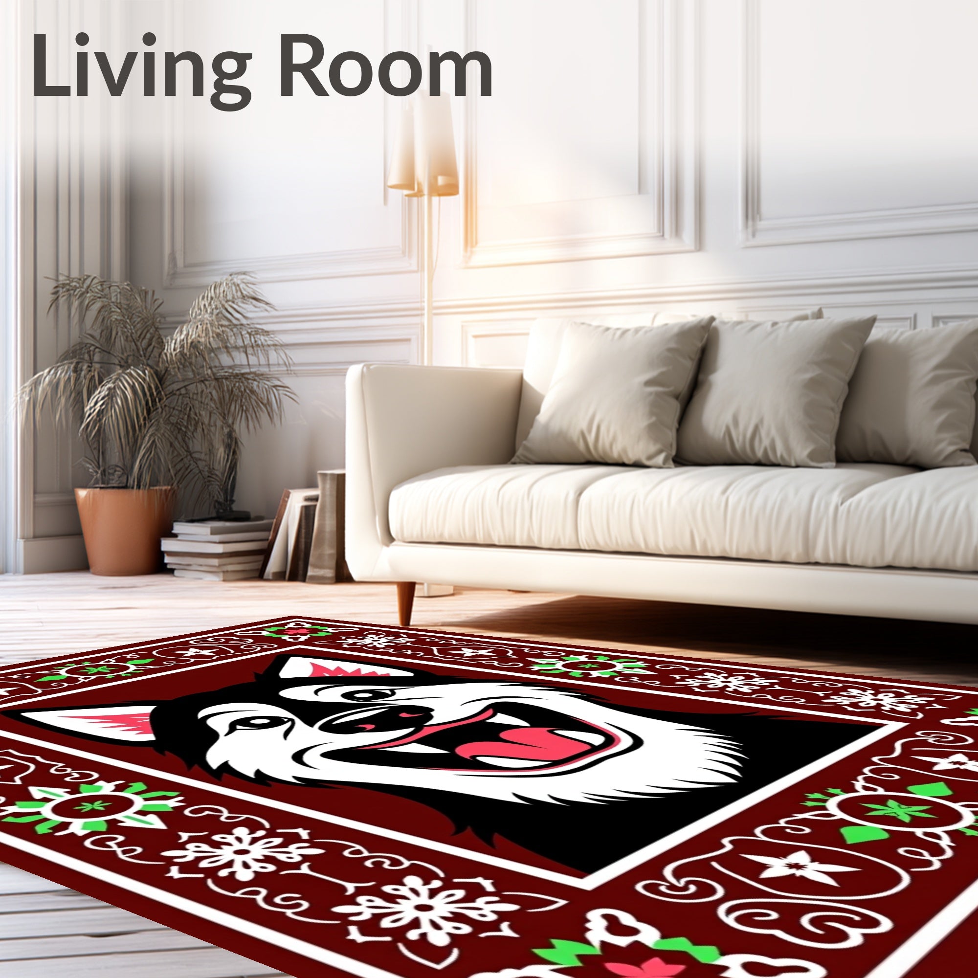 Crimson Husky Floral Medallion Border Rug
