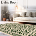 Dark Green Leaf Vine Intricate Border Rug