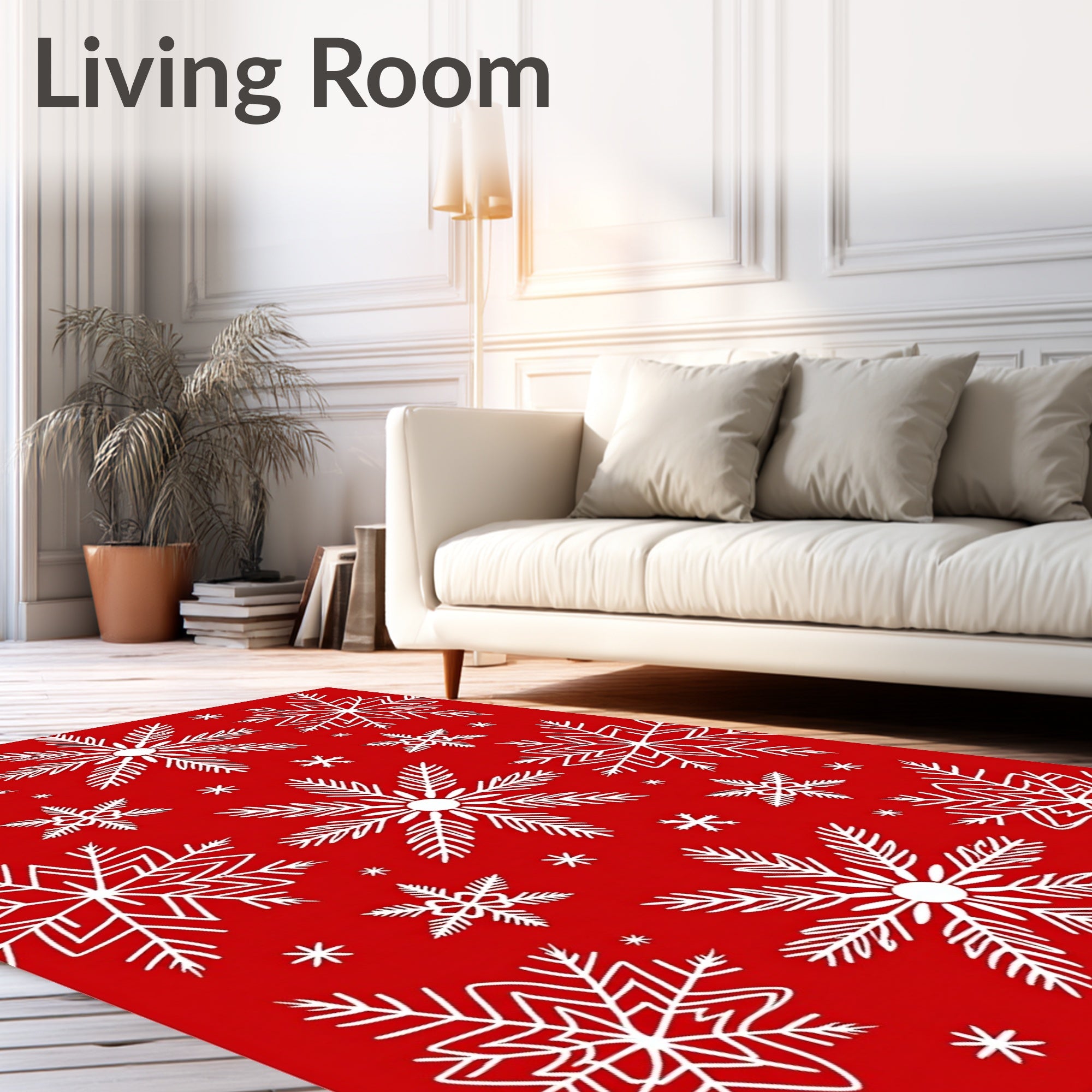 Bold White Snowflakes on Red Backdrop Rug