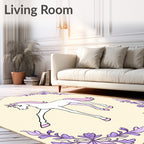 Whimsical White Horse Lavender Floral Frame Rug