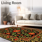 Ornate Gold Red Leafy Vine Classic Rug