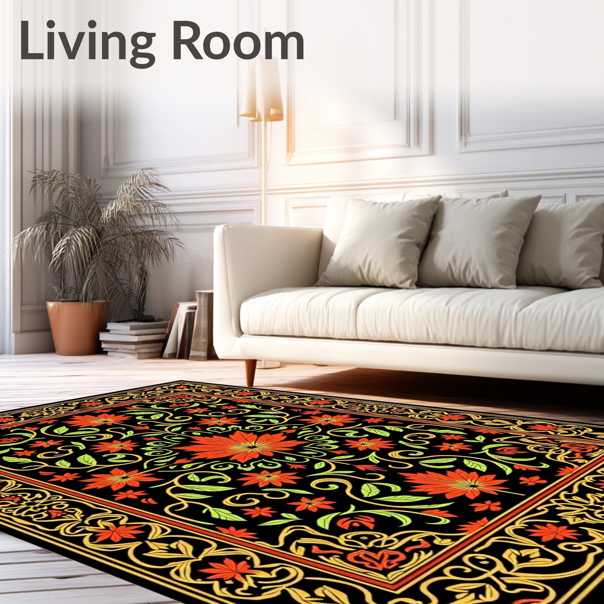 Ornate Gold Red Leafy Vine Classic Rug