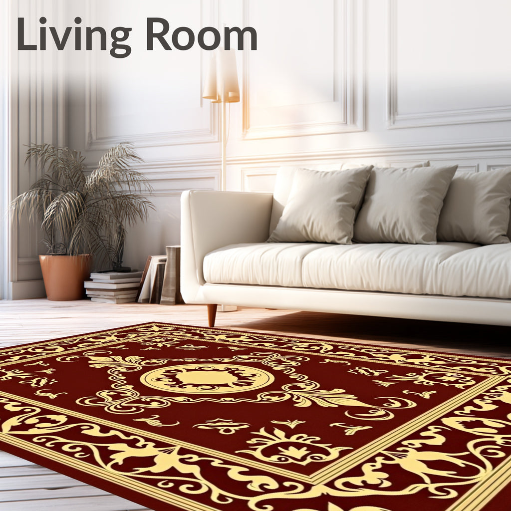 Crimson Gold Ornate Floral Medallion Rug