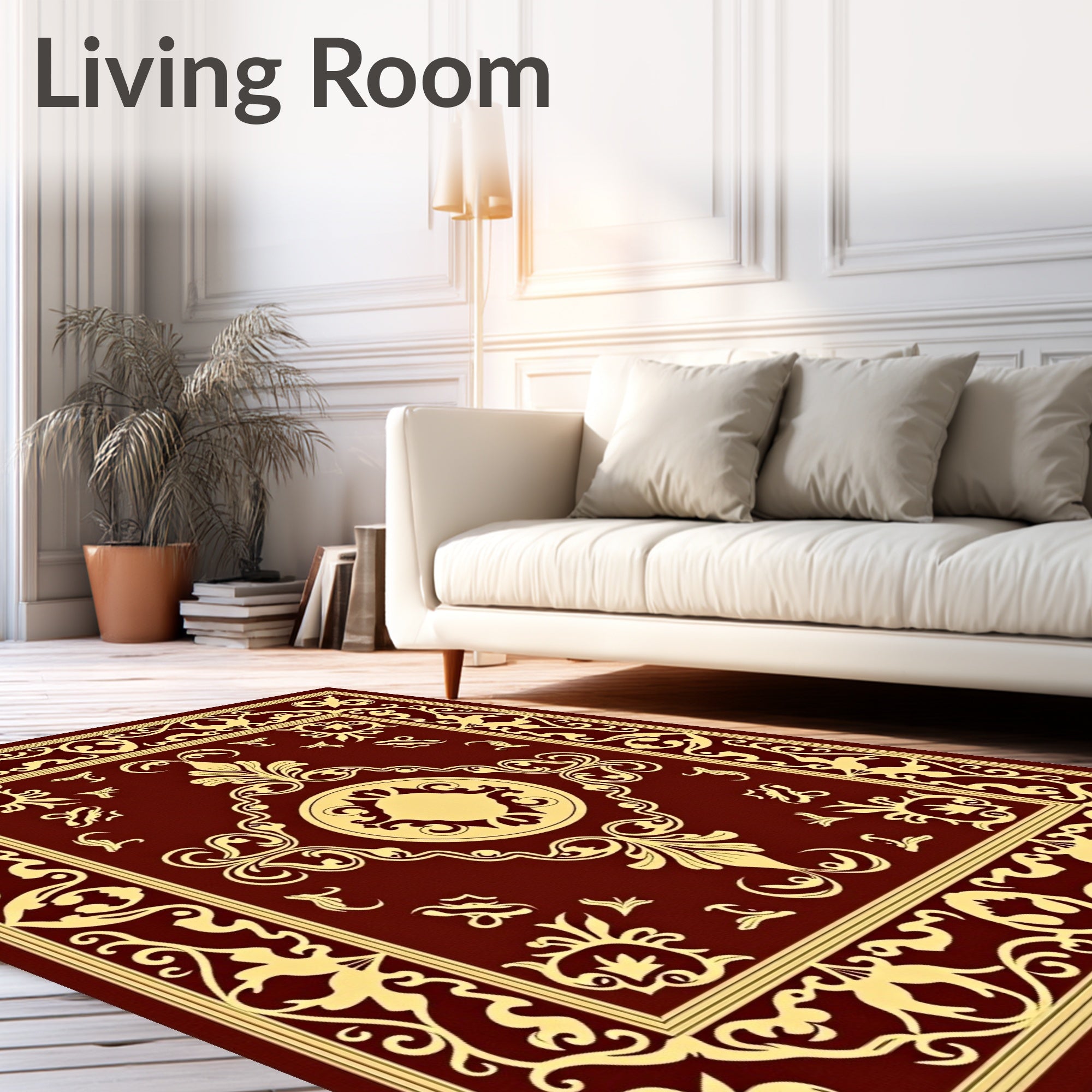 Crimson Gold Ornate Floral Medallion Rug