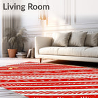 Festive Red White Striped Bell Garland Rug