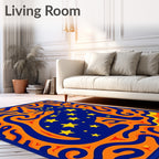 Cosmic Blue Starry Cat Swirls Rug