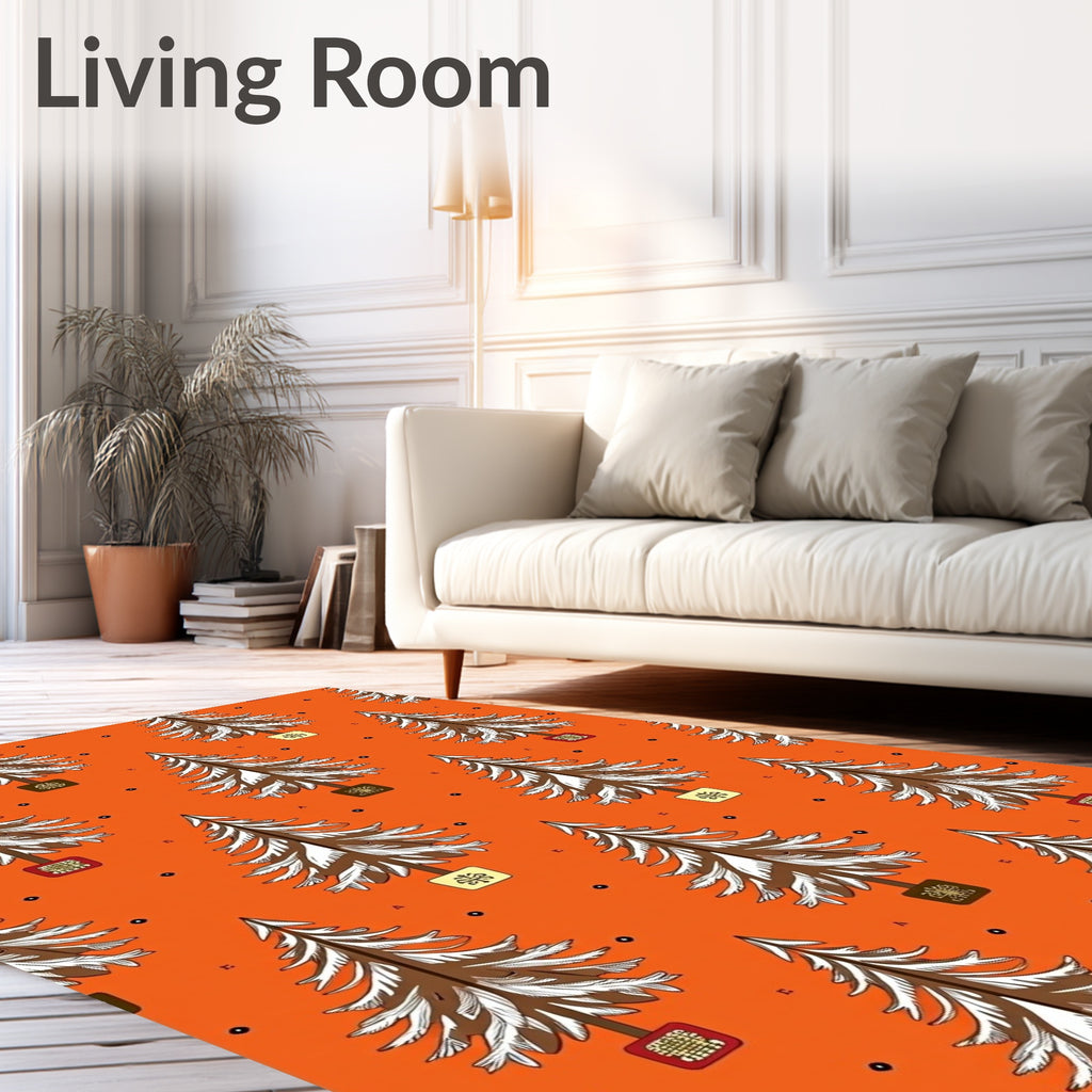 Whimsical Orange Festive Trees Rug