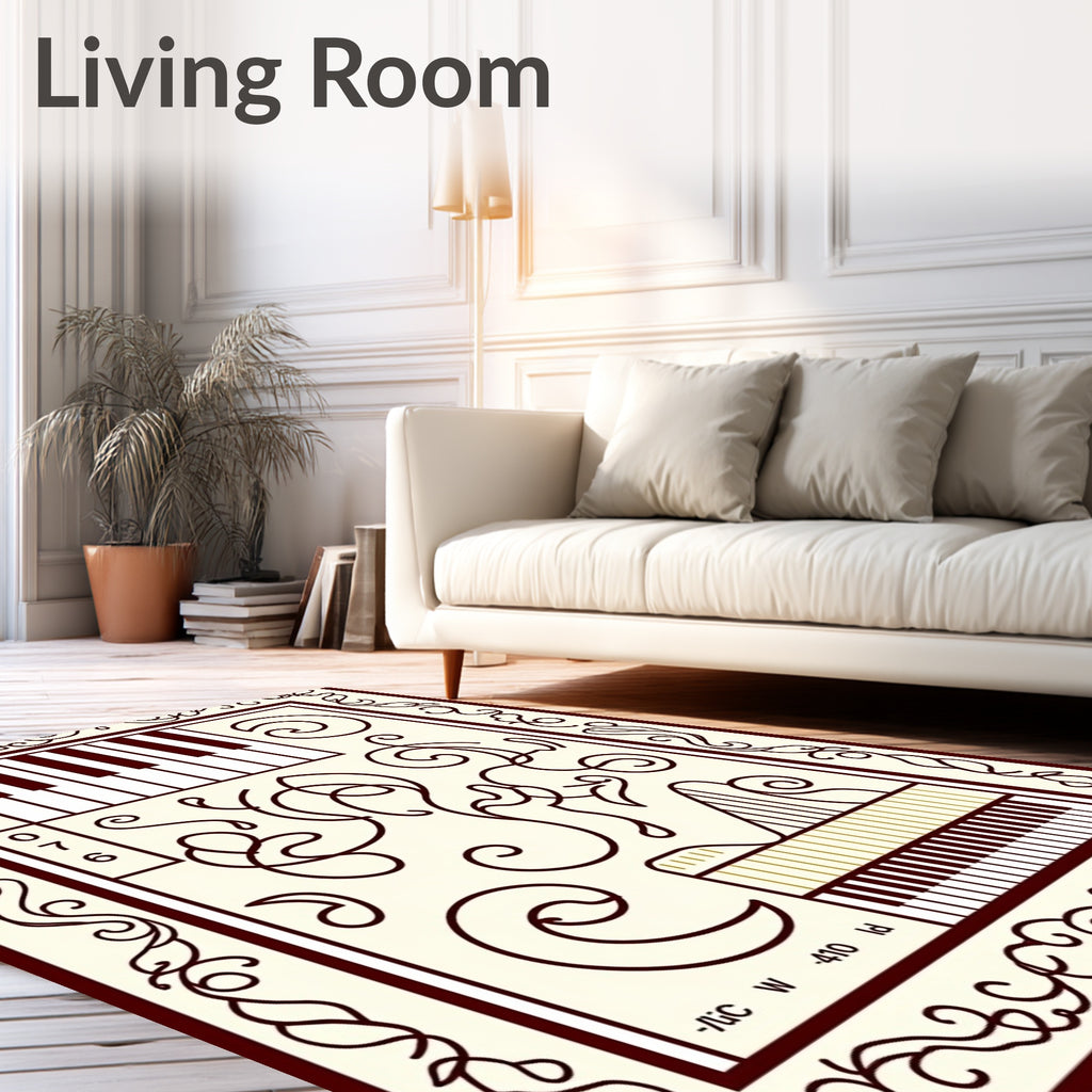 Crimson Musical Keys Scrollwork Rug