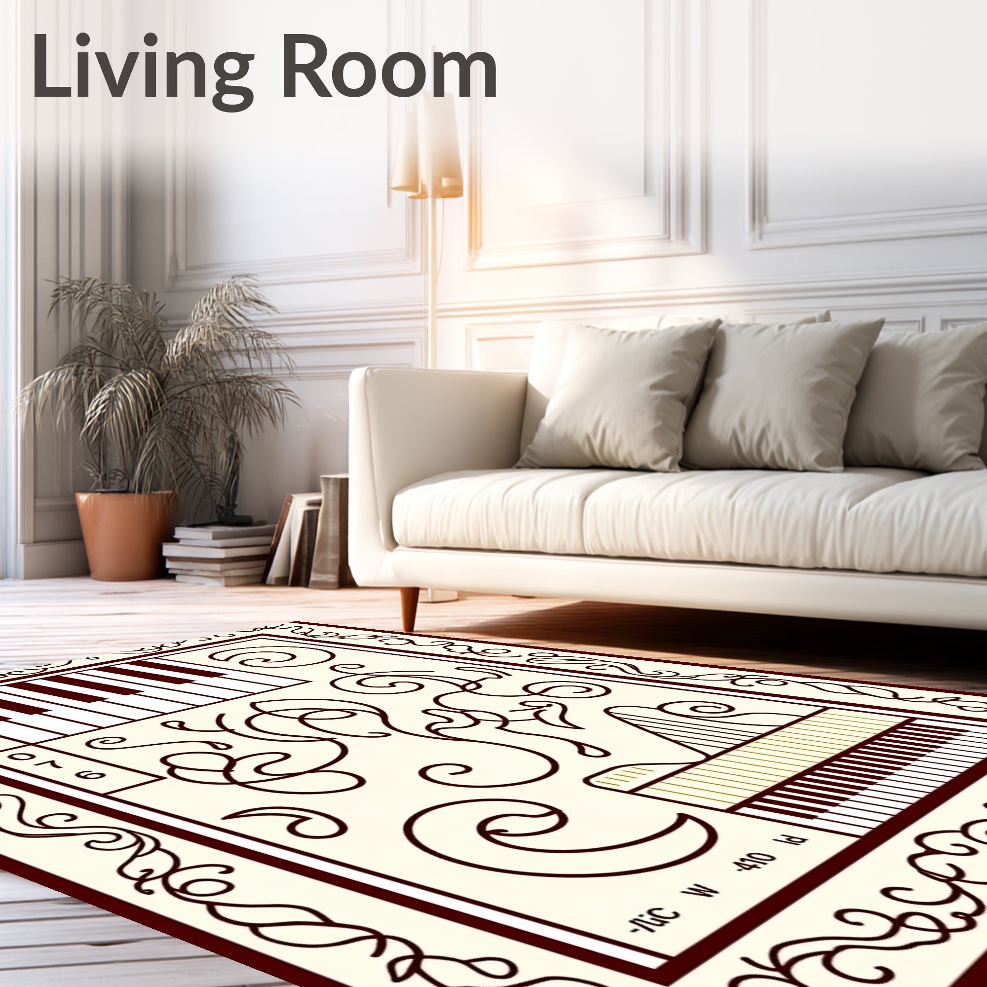 Crimson Musical Keys Scrollwork Rug
