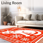 Red White Cat Snowflake Festive Rug
