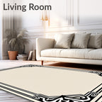 Ivory Black Ornamental Scroll Border Rug