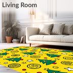 Yellow Christmas Trees Stars Circles Rug