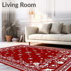 Crimson White Snowflake Festive Border Rug