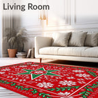 Holiday Red Snowflakes Star Wreath Rug