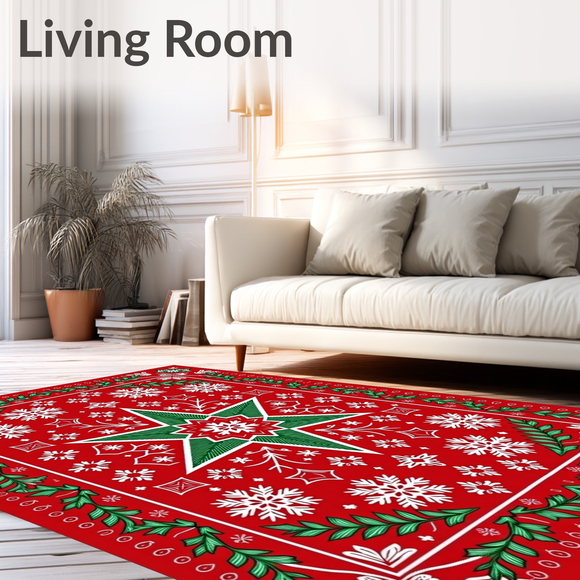 Holiday Red Snowflakes Star Wreath Rug