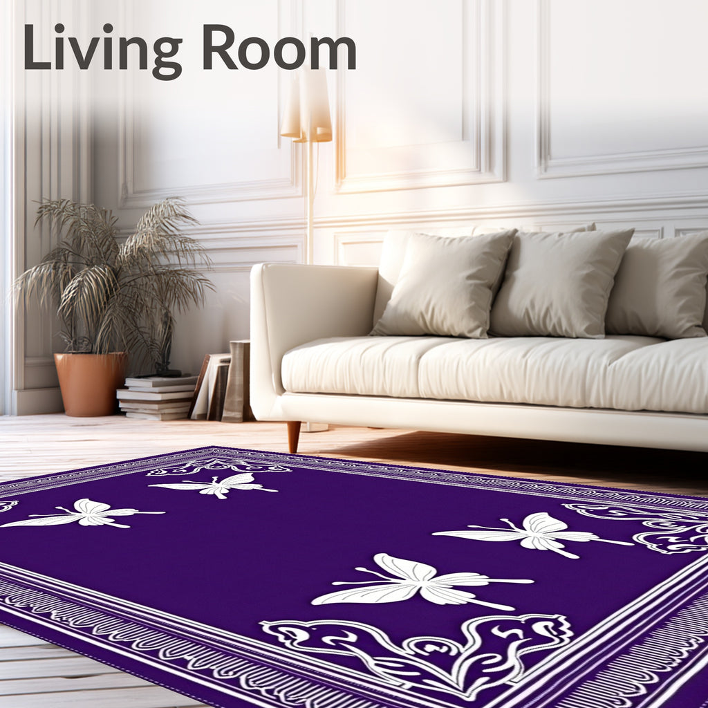 Vibrant Purple Fluttering Butterfly Rug