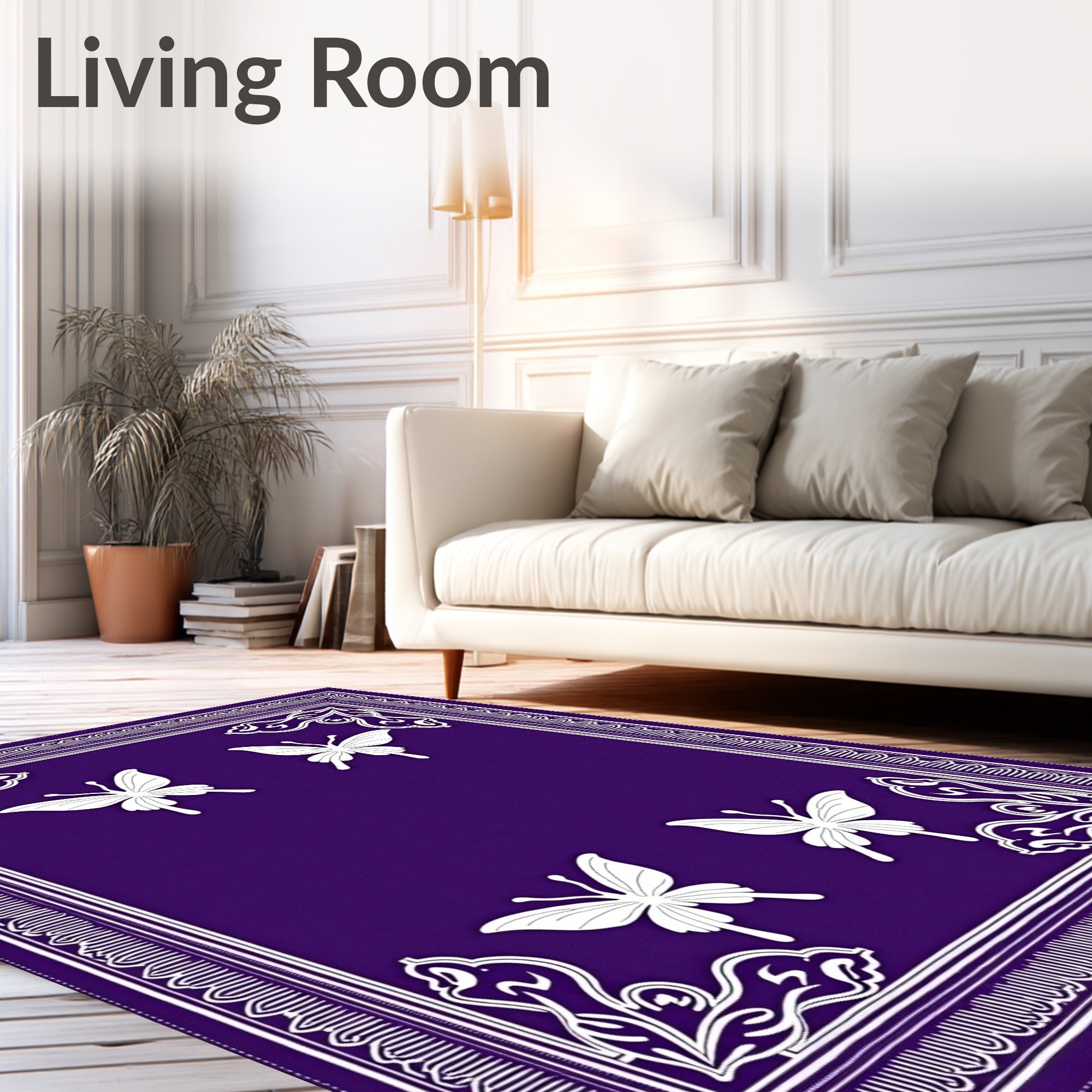 Vibrant Purple Fluttering Butterfly Rug