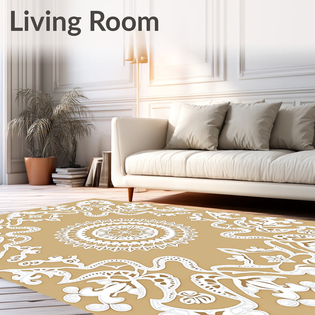 Ornate White Floral Lace Medallion Rug