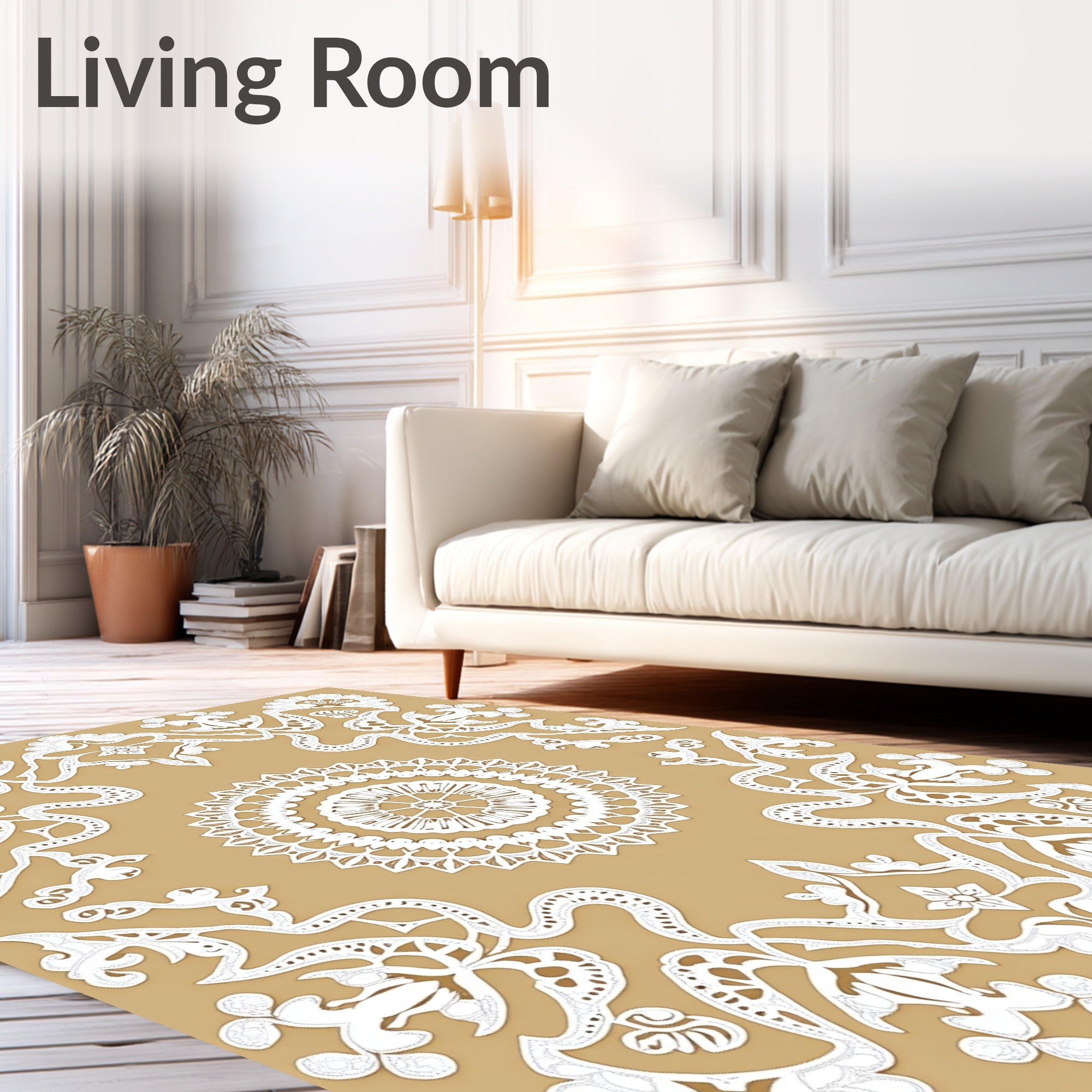Ornate White Floral Lace Medallion Rug