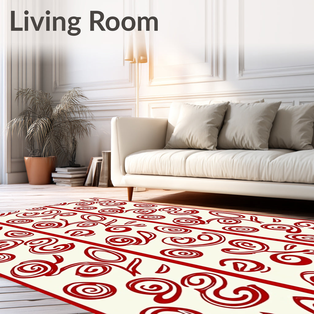 Crimson Swirl Floral Vertical Stripe Rug