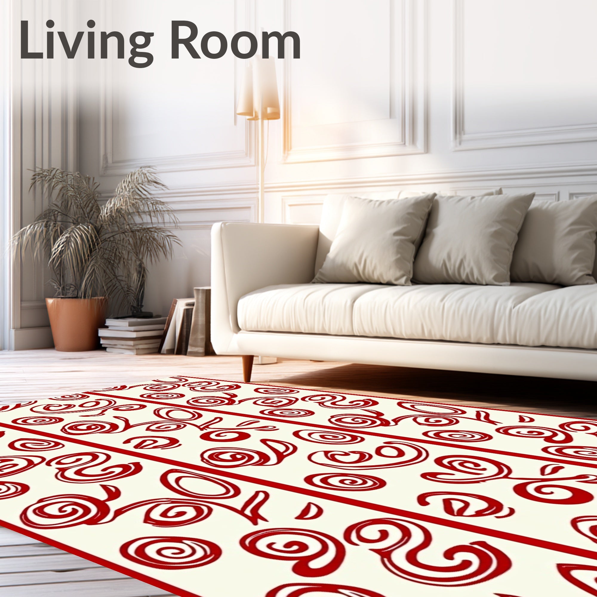 Crimson Swirl Floral Vertical Stripe Rug