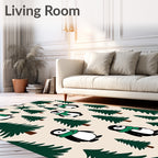 Green Scarf Penguin Holiday Trees Rug