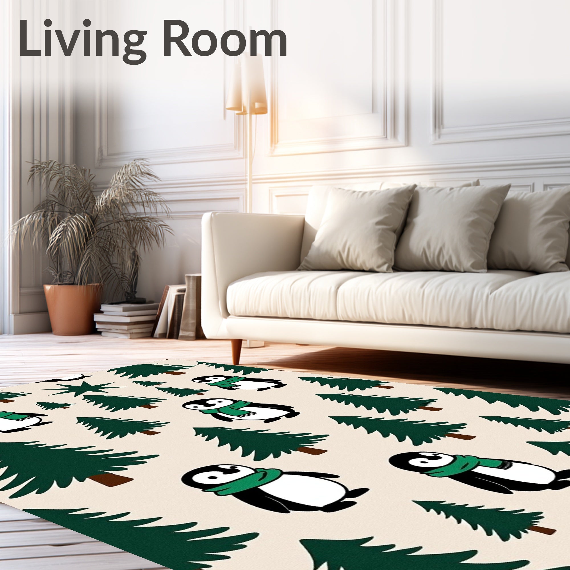 Green Scarf Penguin Holiday Trees Rug