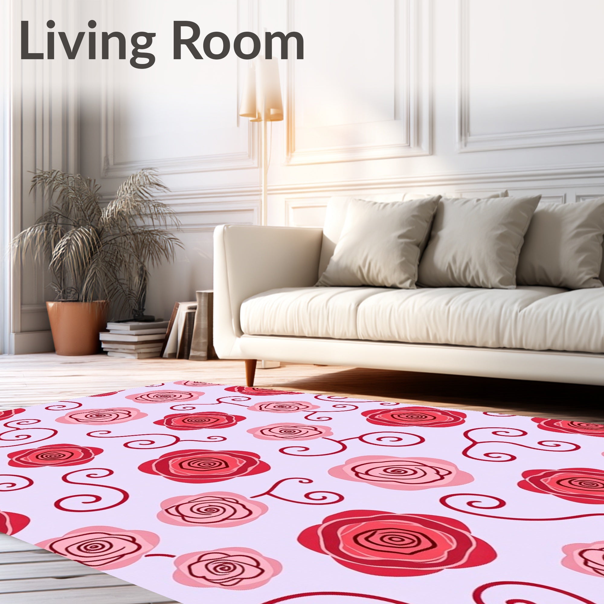 Whimsical Rose Scrollwork Lilac Rug